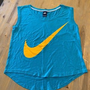 Nike Tank Top, teal w/ orange swoosh, L